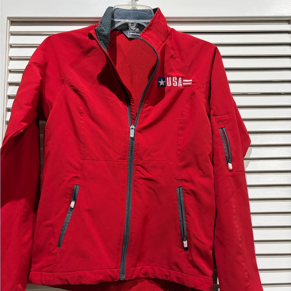 Red USA Jacket with Zipper Details
